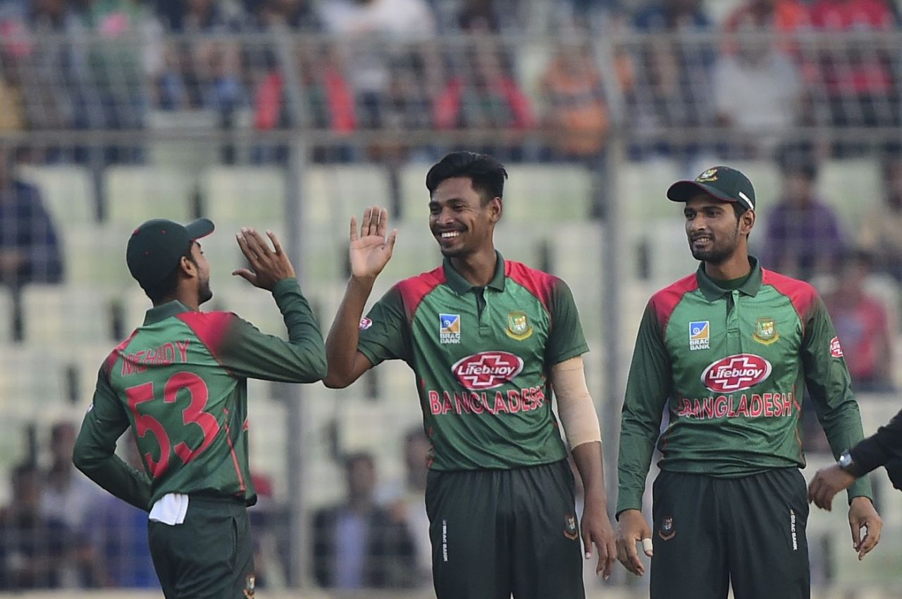 Mustafizur Rahman celebrates a wicket, Bangladesh v West Indies, 1st ODI, Dhaka, December 9, 2018