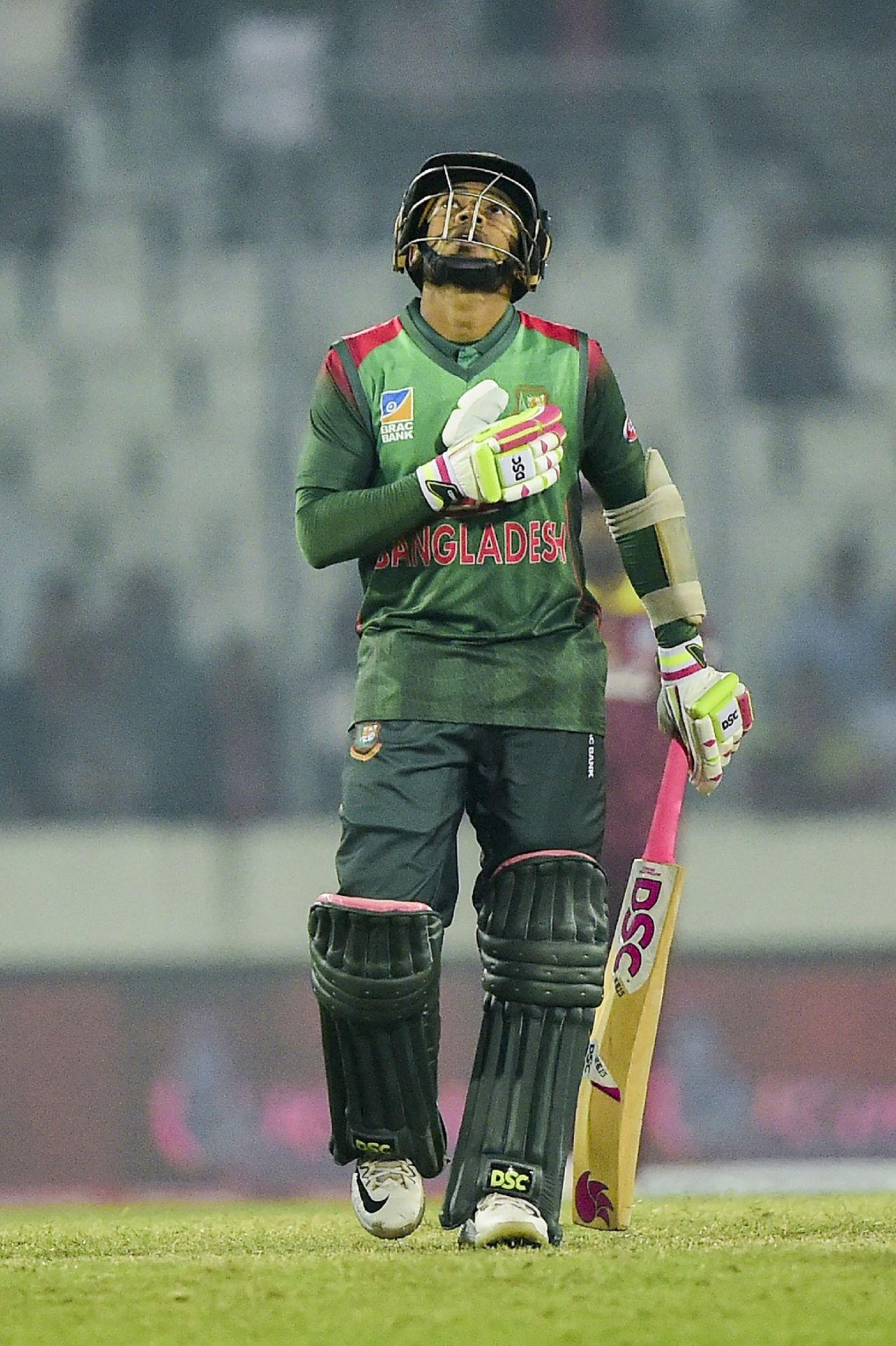 Mushfiqur Rahim looks heavenwards after his half-century, Bangladesh v West Indies, 1st ODI, Dhaka, December 9, 2018
