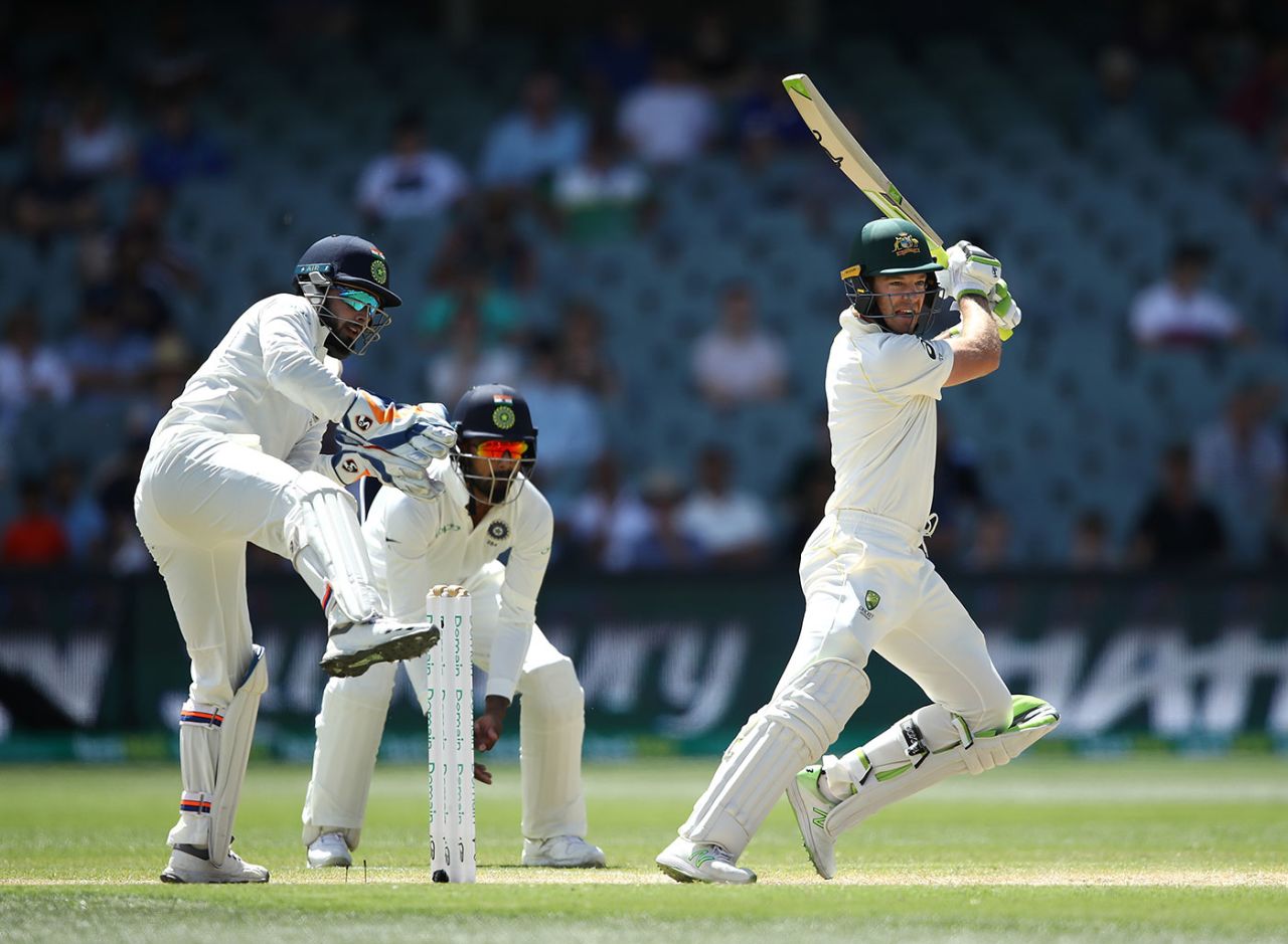 Tim Paine drives through the off side, Australia v India, 1st Test, Adelaide, 5th day, December 10, 2018