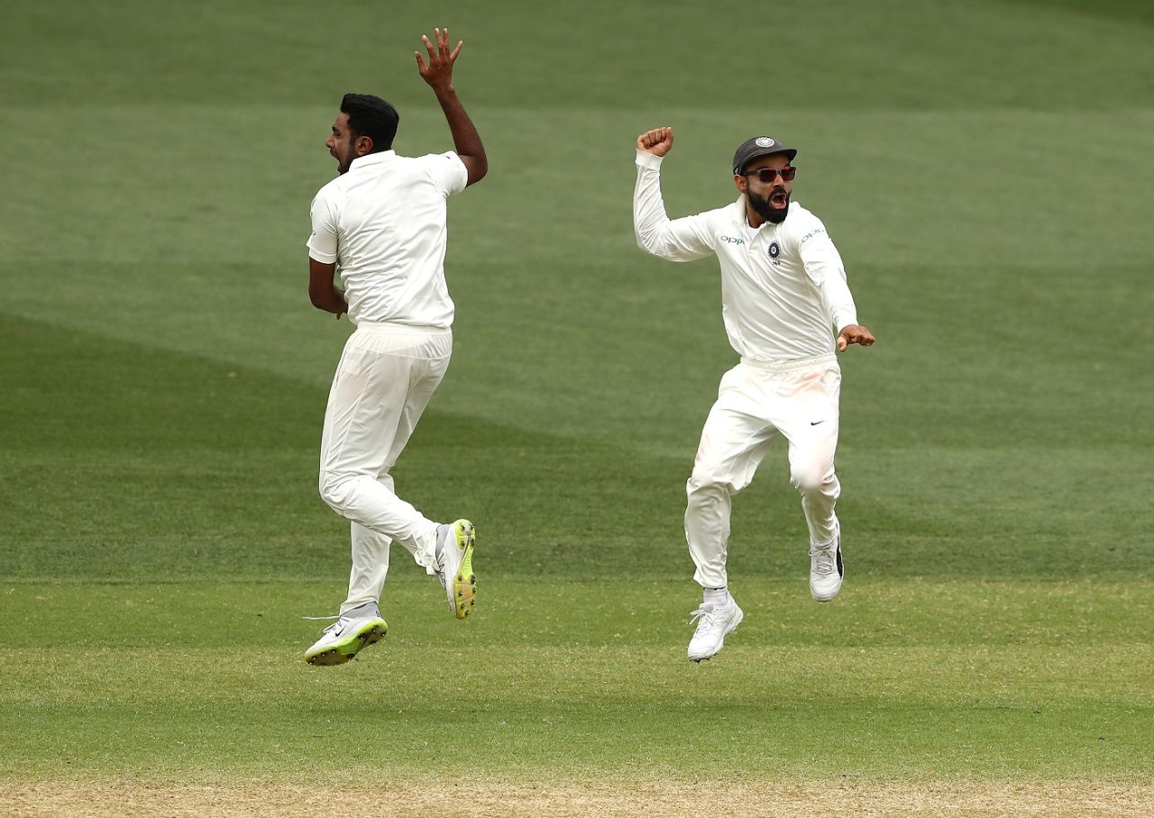 R Ashwin and Virat Kohli celebrate victory, Australia v India, 1st Test, Adelaide, 5th day, December 10, 2018