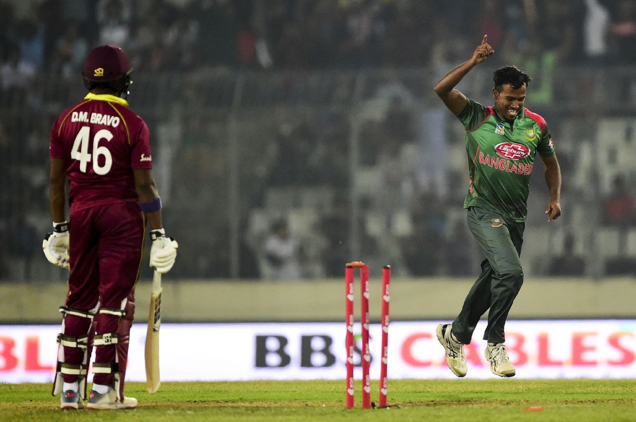 Rubel Hossain is chuffed after picking up a wicket, Bangladesh v West Indies, 2nd ODI, Dhaka, December 11, 2018