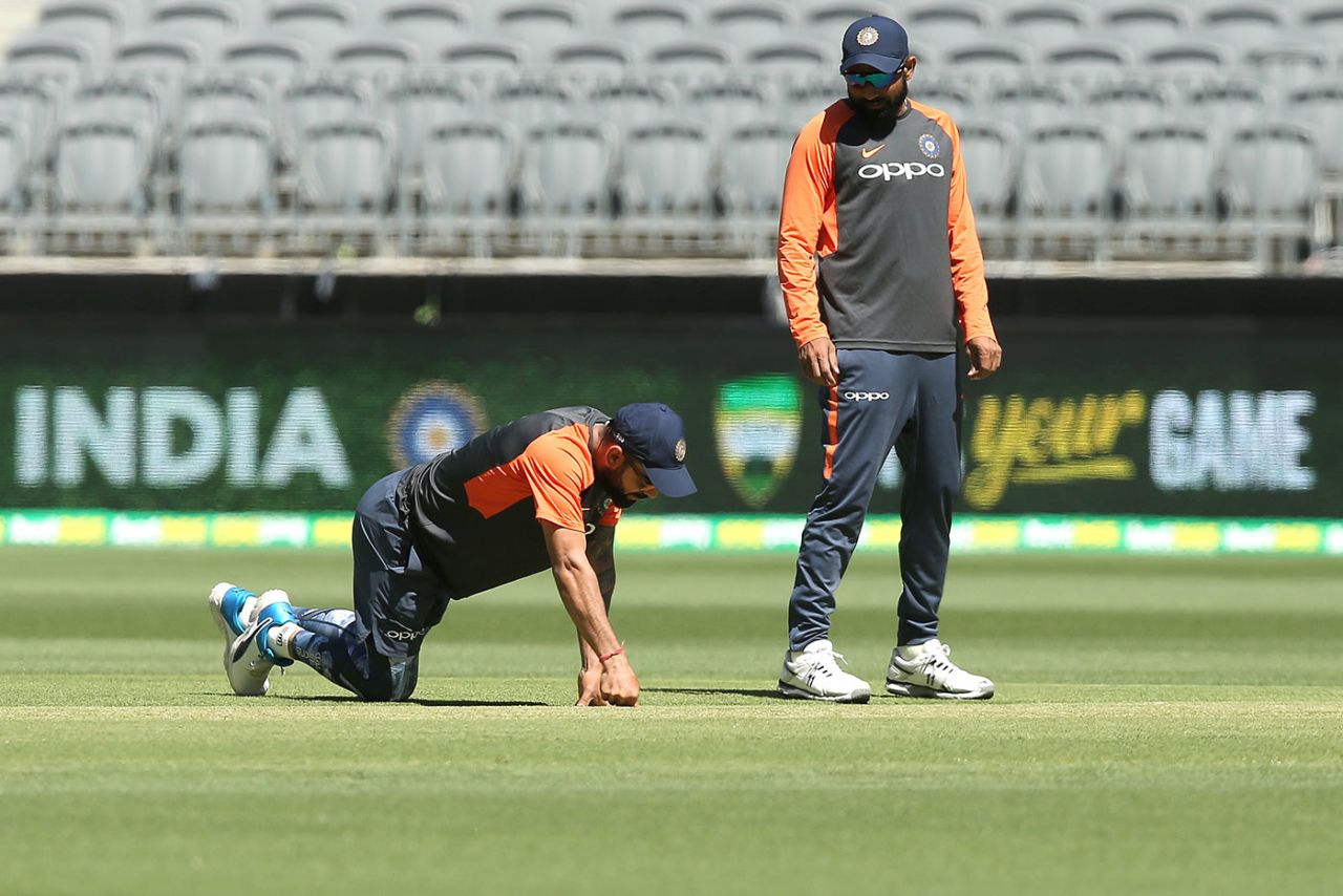 Virat Kohli inspects the Perth wicket, Perth, December 13, 2018