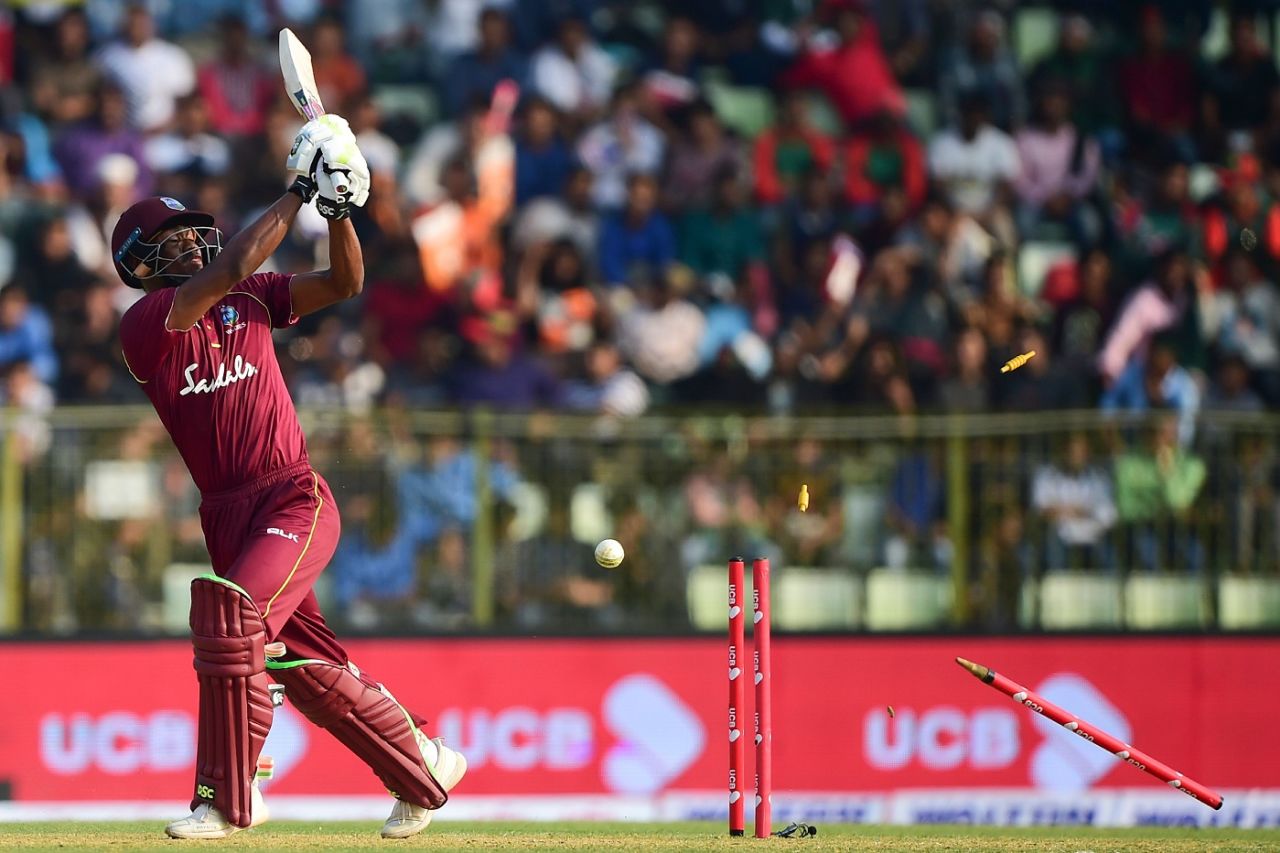Keemo Paul loses his off stump, Bangladesh v West Indies, 3rd ODI, Sylhet, December 14, 2018