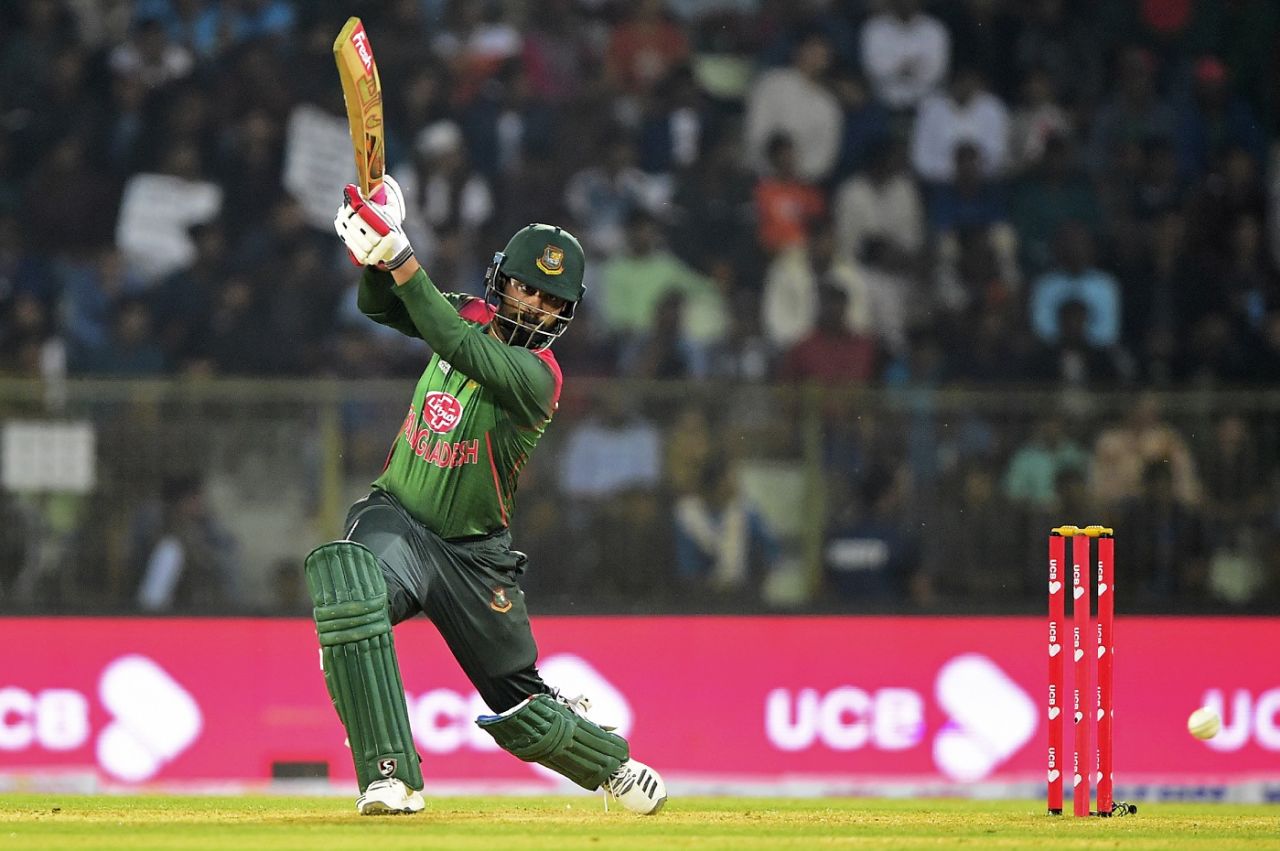 Tamim Iqbal launches one over cover, Bangladesh v West Indies, 3rd ODI, Sylhet, December 14, 2018