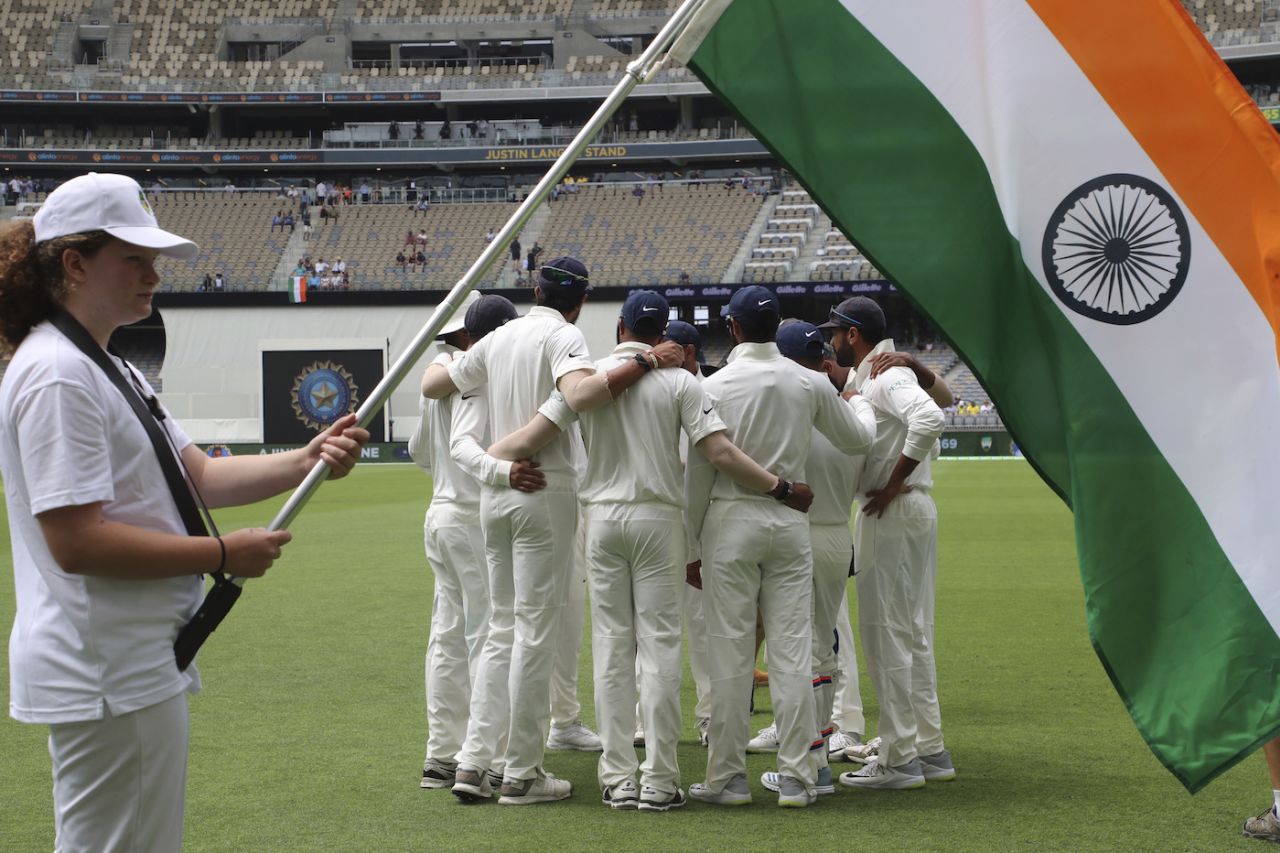 The Indian team forms a huddle before the second day's play, Australia v India, 2nd Test, Perth, 2nd day, December 15, 2018