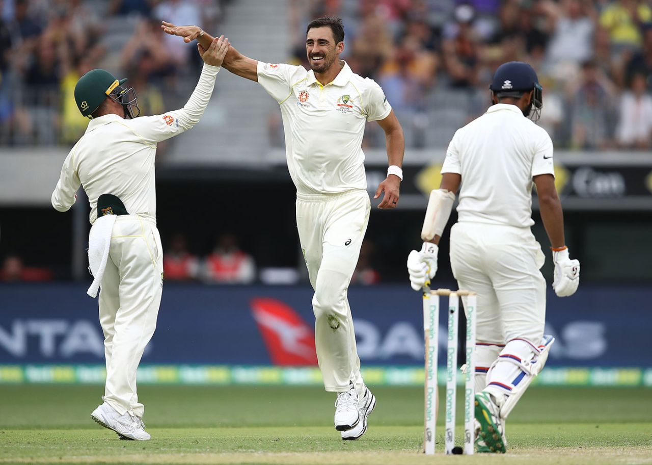 Mitchell Starc had Cheteshwar Pujara caught down the leg side, Australia v India, 2nd Test, Perth, 2nd day, December 15, 2018