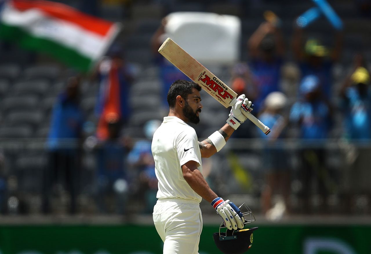 Virat Kohli reached his 25th Test hundred, Australia v India, 2nd Test, Perth, December 16, 2018