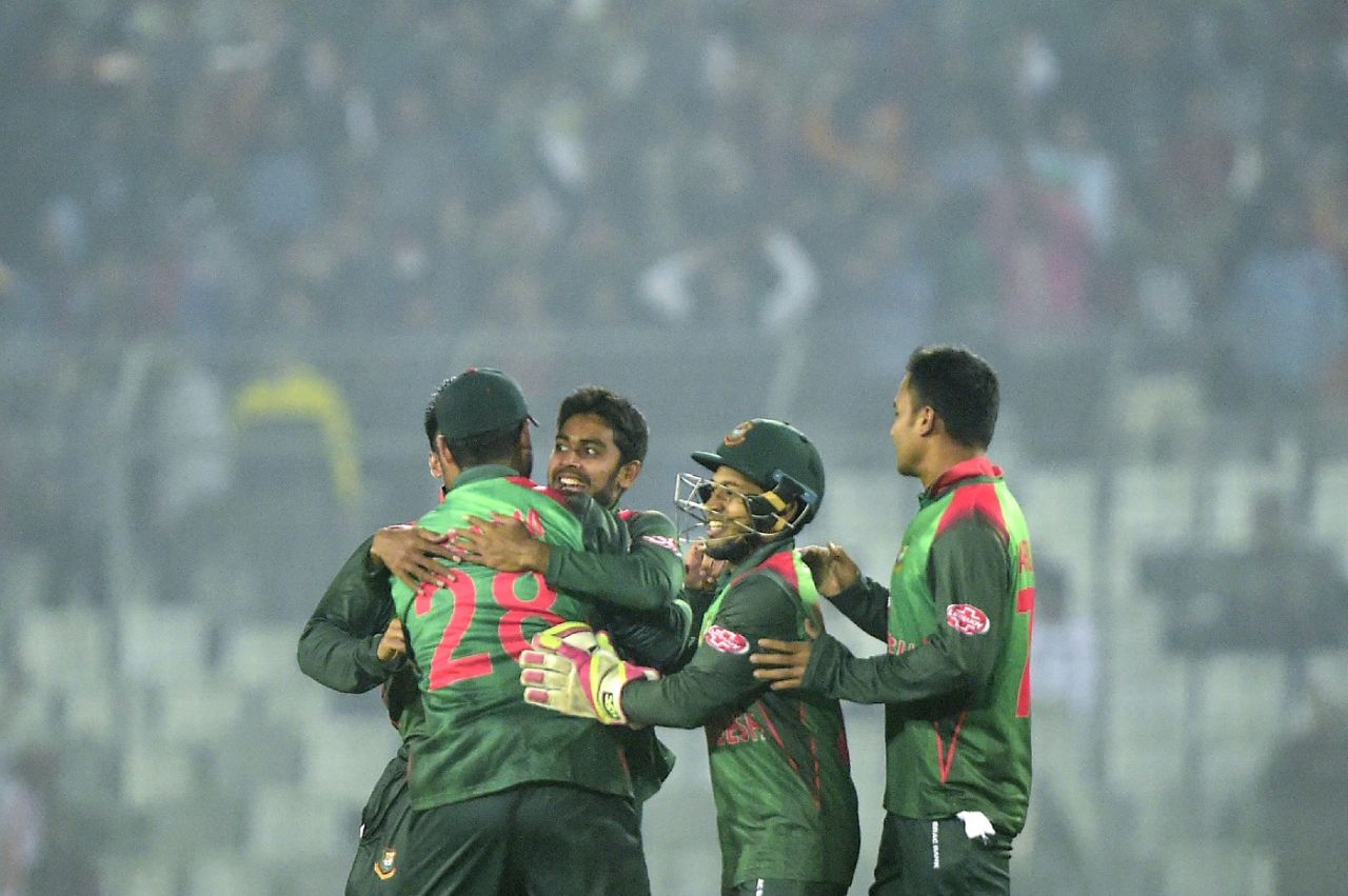 Mehidy Hasan celebrates a wicket, Bangladesh v West Indies, 2nd T20I, Mirpur, December 20, 2018