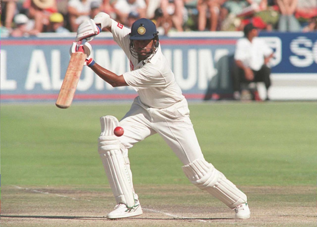 WV Raman drives the ball, South Africa v India, 2nd Test, Cape Town, 4th day, January 5, 1997