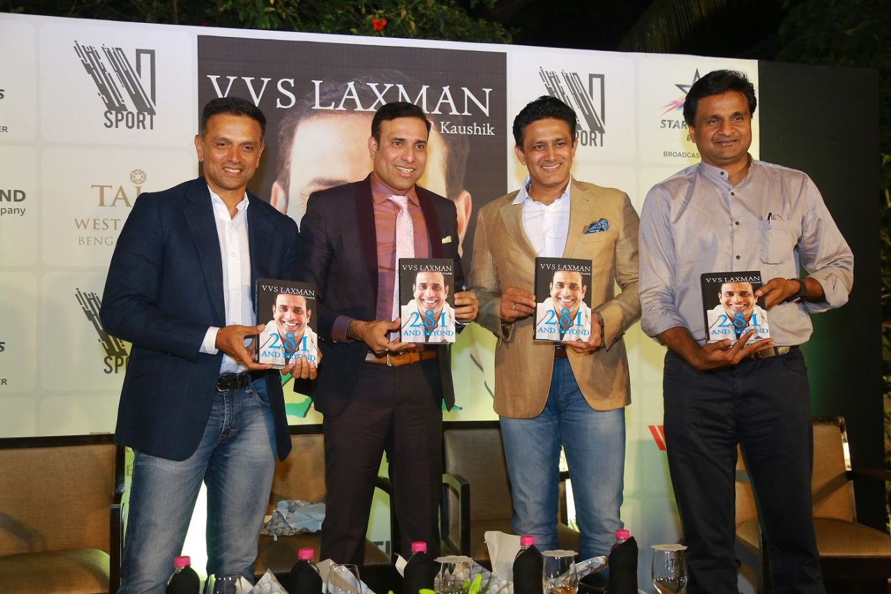 Rahul Dravid, VVS Laxman, Anil Kumble and Javagal Srinath at the book launch of '281 And Beyond', Bengaluru, December 20, 2018