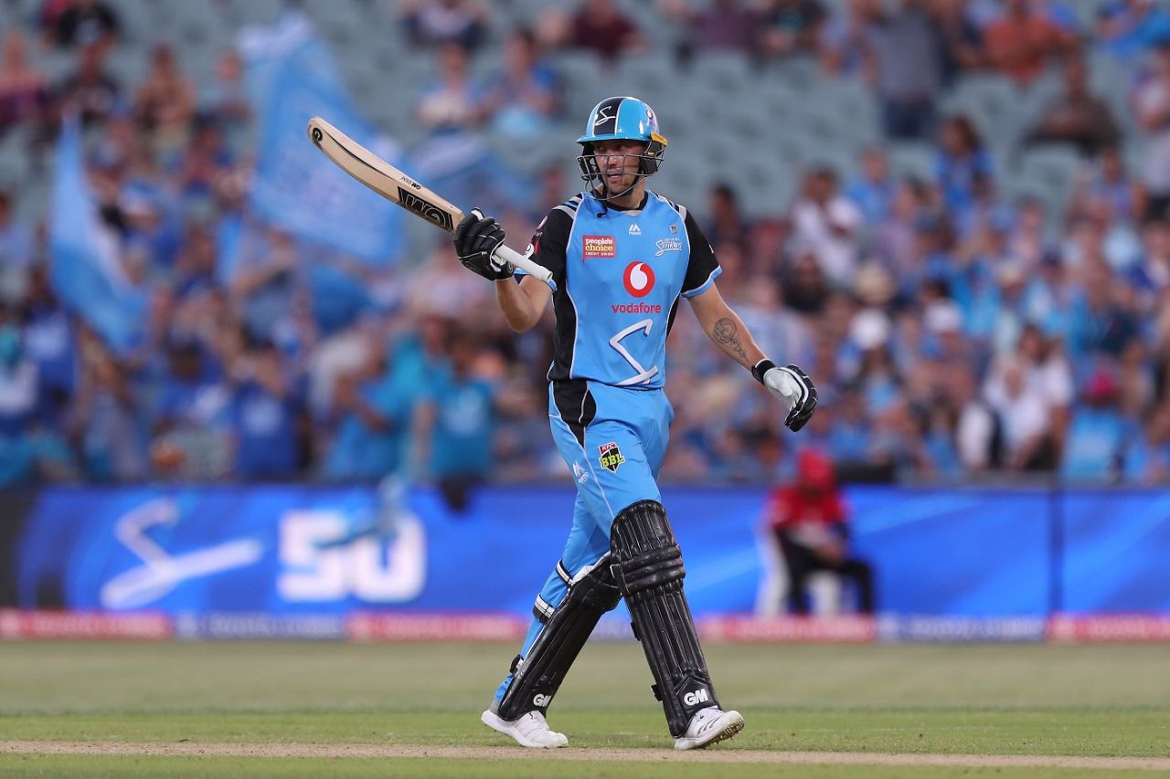 Matthew Short celebrates his fifty, Adelaide Strikers v Melbourne Stars, BBL 2018, Adelaide, December 23, 2018