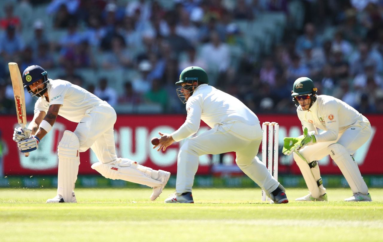 Virat Kohli flicks past short leg, Australia v India, 3rd Test, Melbourne, 1st day, December 26, 2018