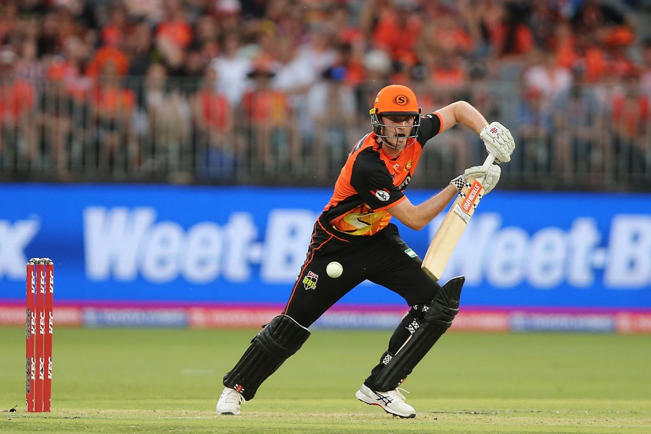 Ashton Turner pushes one into the off side, Perth Scorchers v Adelaide Strikers, BBL 2018-19, Perth, December 26, 2018