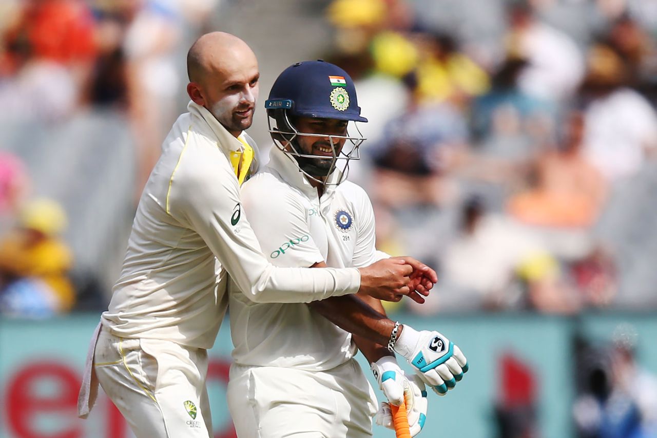 Nathan Lyon hugs Rishabh Pant, Australia v India, 3rd Test, Melbourne, 2nd day, December 27, 2018