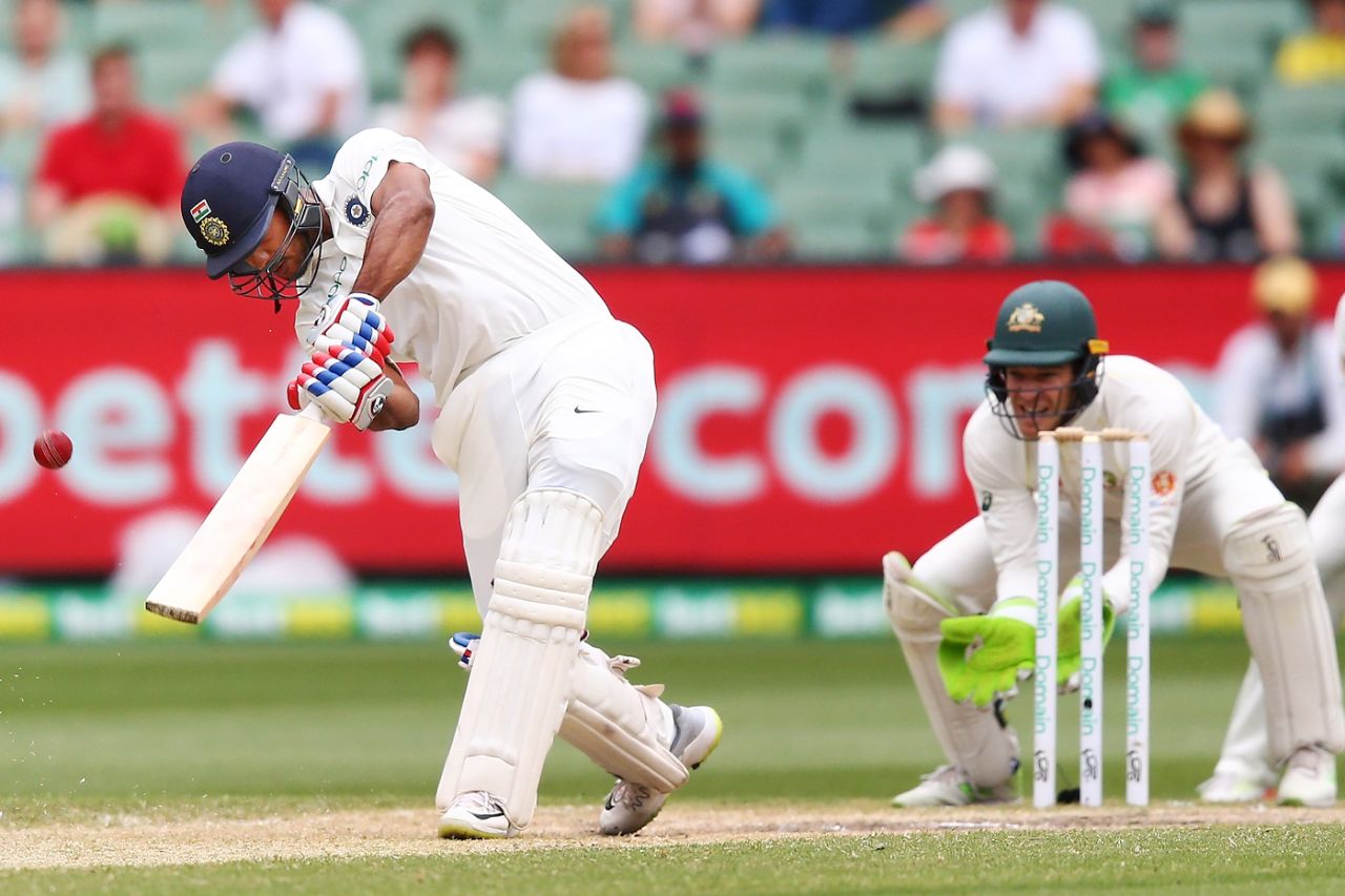 Mayank Agarwal lofts a straight six, Australia v India, 3rd Test, Melbourne, 4th day, December 29, 2018