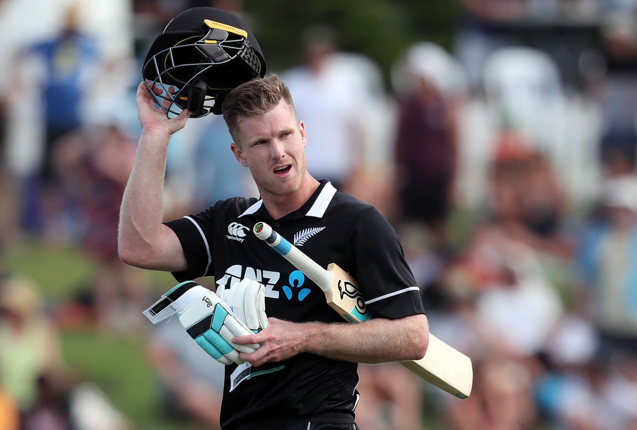 Jimmy Neesham acknowledges the applause after smashing 47* off 13, New Zealand v Sri Lanka, 1st ODI, Mount Maunganui, January 3, 2019