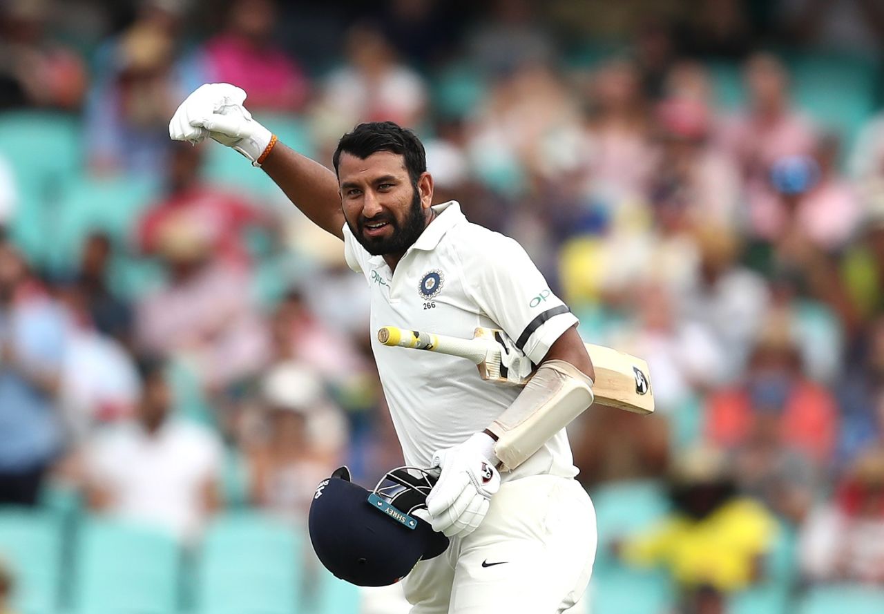 Cheteshwar Pujara celebrates his hundred, Australia v India, 4th Test, Sydney, 1st day, January 3, 2019