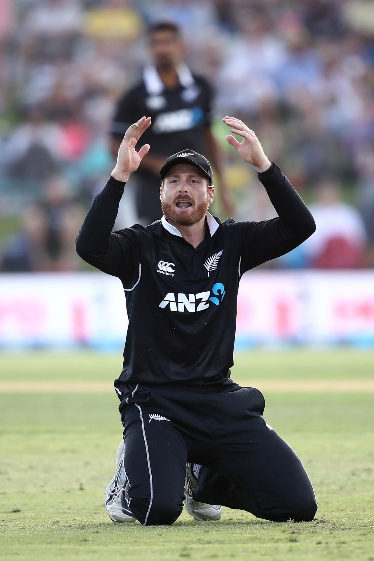 Martin Guptill gestures after missing a direct hit run-out, New Zealand v Sri Lanka, 1st ODI, Mount Maunganui, January 3, 2019