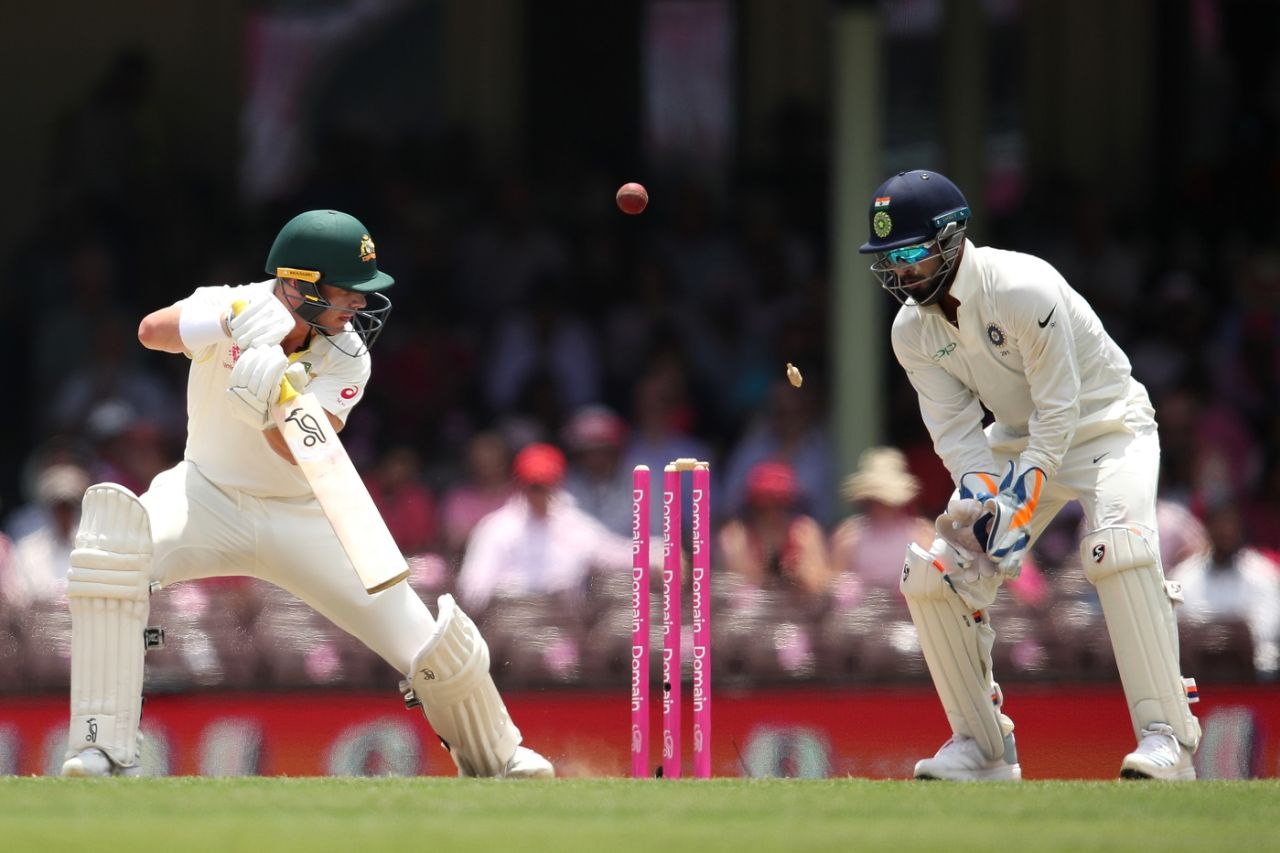 Rishabh Pant looks on as Marcus Harris plays onto his stumps, Australia v India, 4th Test, Sydney, 3rd day, January 5, 2019