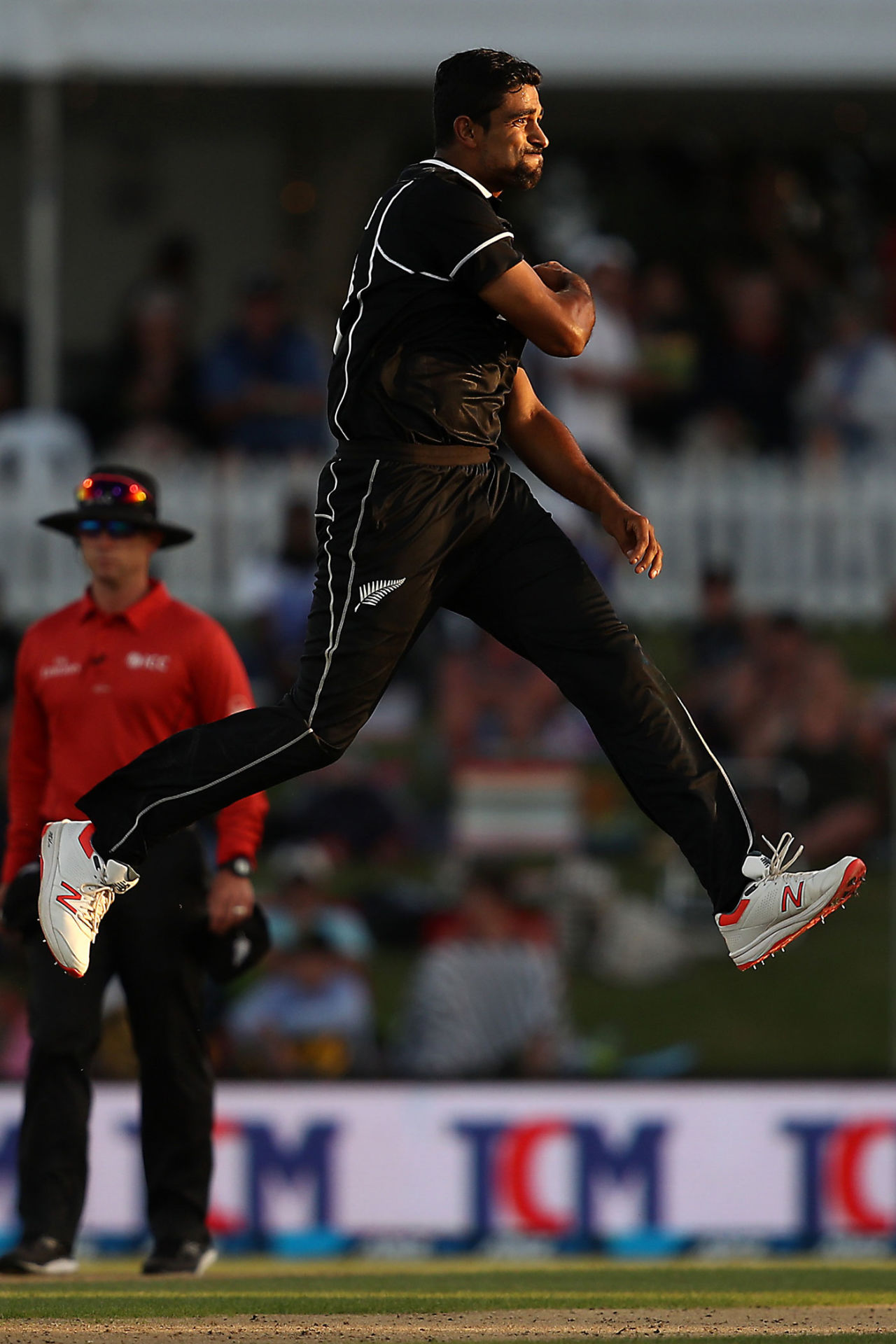 Ish Sodhi leaps in joy after taking a wicket, New Zealand v Sri Lanka, 2nd ODI, Mount Maunganui