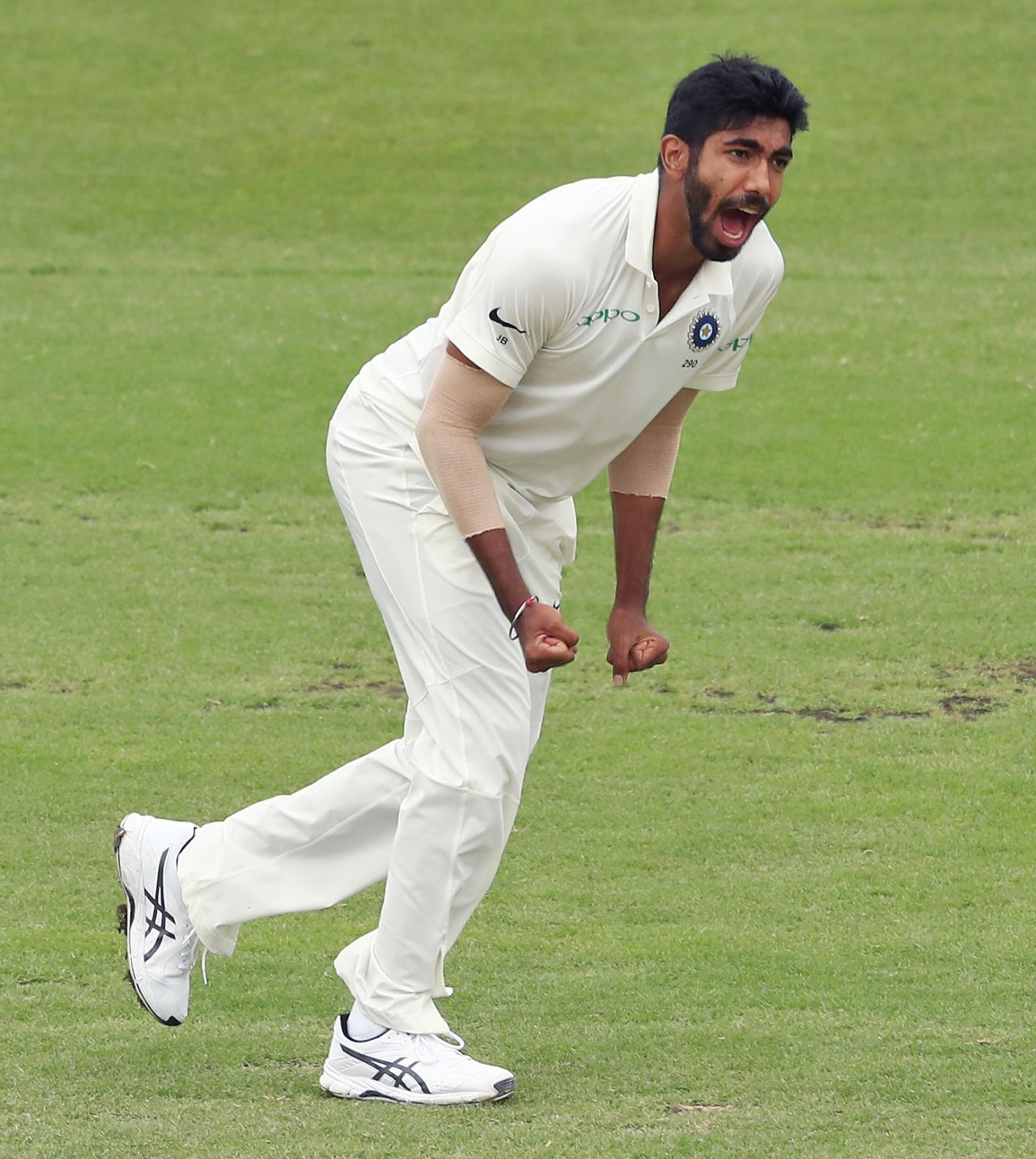 Jasprit Bumrah screams in delight, Australia v India, 4th Test, Sydney, 4th day, January 6, 2018