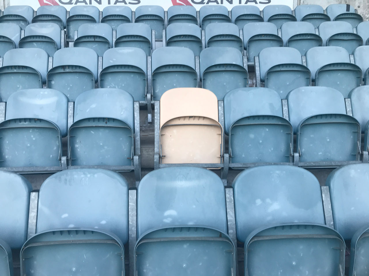 The beige seat in the Great Southern Stand at the MCG that marks the biggest six hit at the ground, by Simon O'Donnell in 1993, December 2018