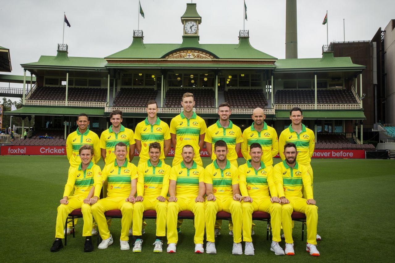 The Australia ODI squad poses in their retro kit, Sydney, January 10, 2019