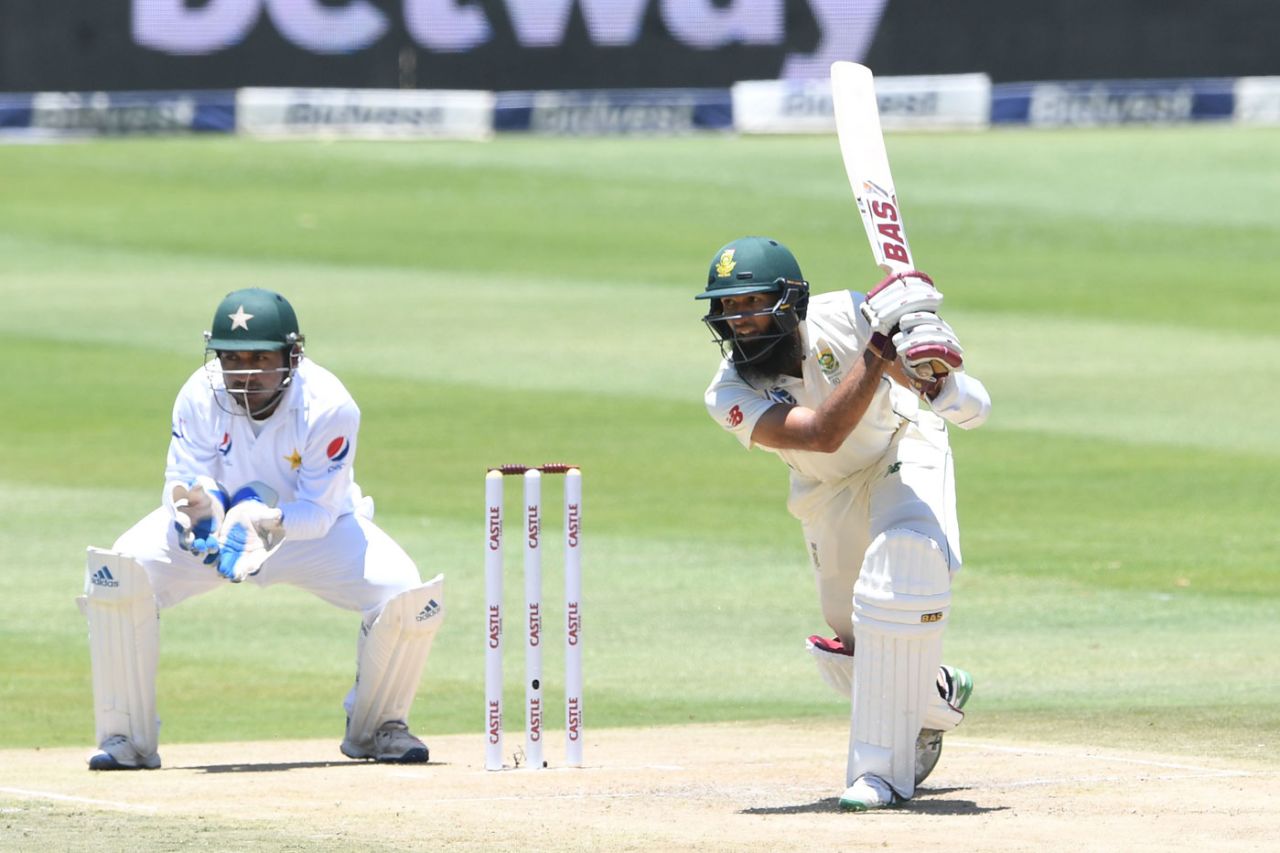 Hashim Amla drives through the off side, South Africa v Pakistan, 3rd Test, Johannesburg, 1st day