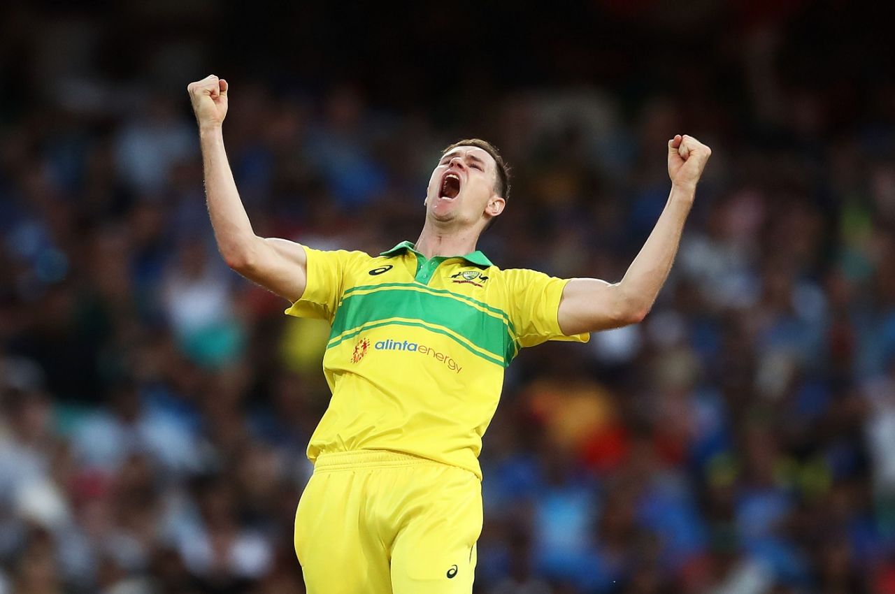 Jason Behrendorff celebrates after taking a wicket, Australia v India, 1st ODI, Sydney, January 12, 2019