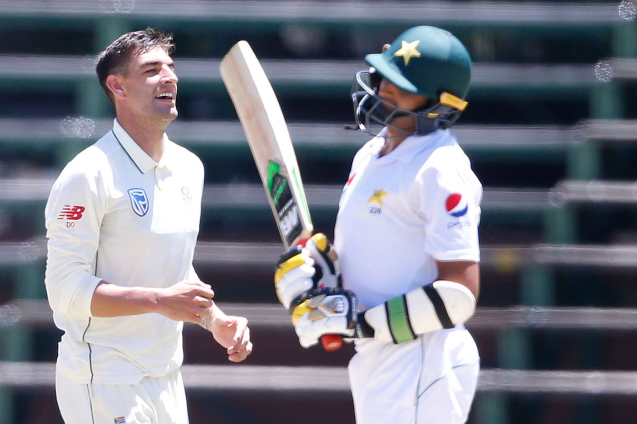 Duanne Olivier is pleased after picking a wicket, South Africa v Pakistan, 3rd Test, Johannesburg, 2nd day, January 12, 2019
