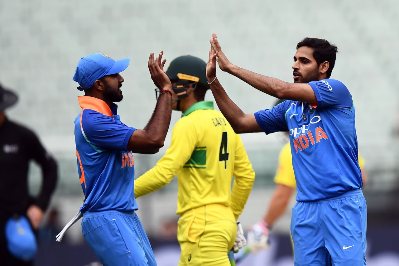 Bhuvneshwar Kumar celebrates the dismissal of Alex Carey, Australia v India, 3rd ODI, Melbourne, January 18, 2019