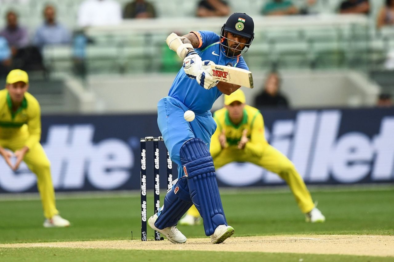 Shikhar Dhawan goes through midwicket, Australia v India, 3rd ODI, Melbourne, January 18, 2019