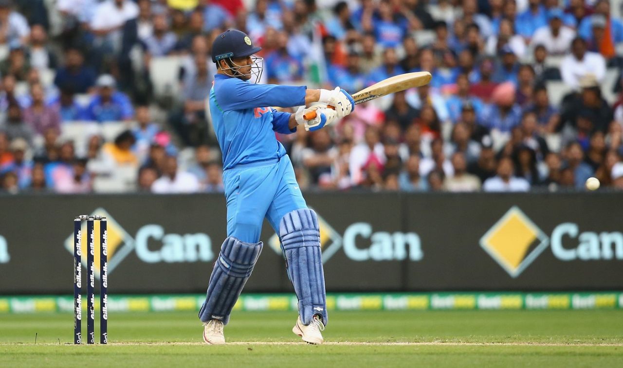 MS Dhoni plays a pull, Australia v India, 3rd ODI, Melbourne, January 18, 2019