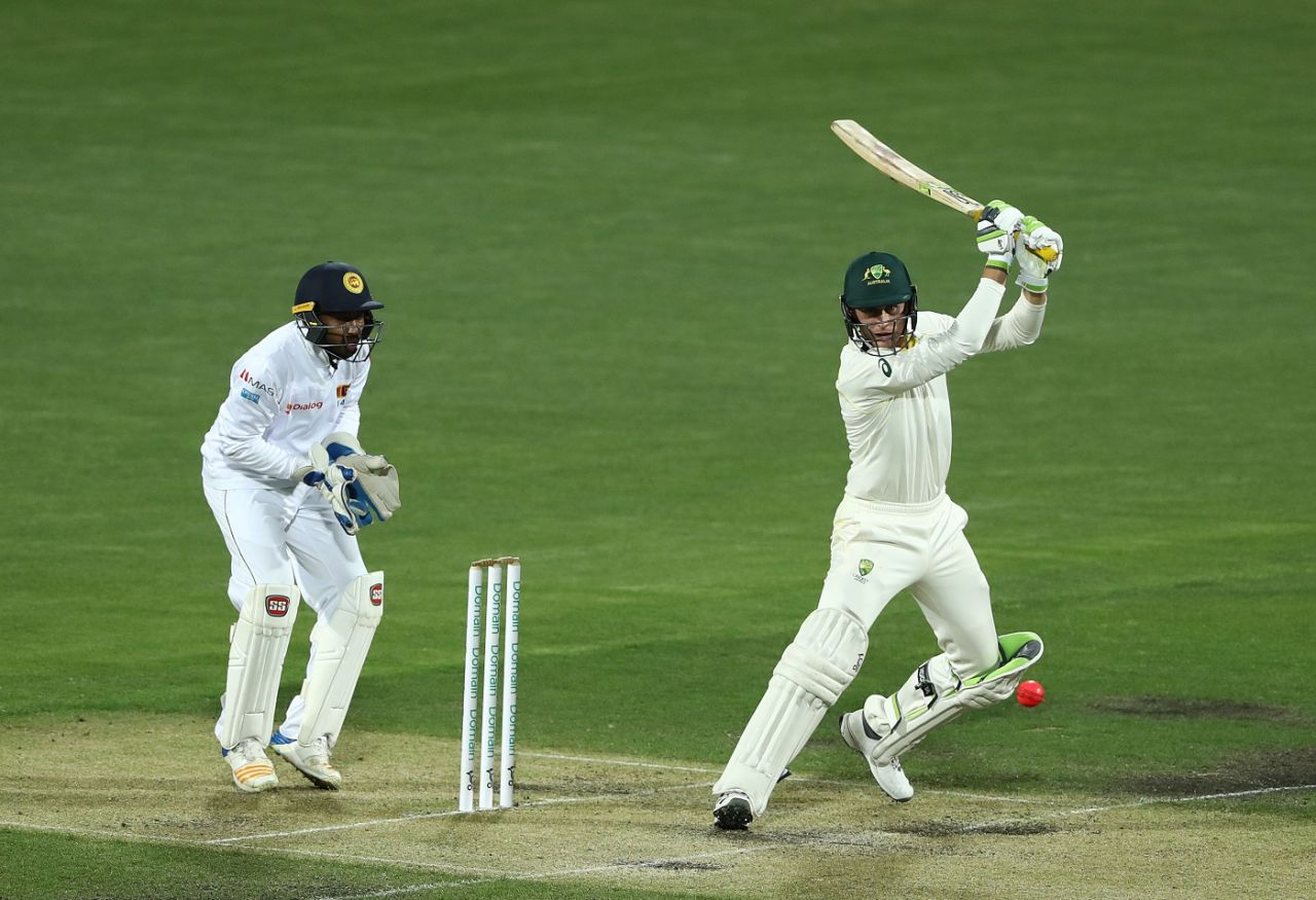 Marnus Labuschagne punches off the back foot, Cricket Australia XI v Sri Lankans, 2nd day, warm-up match, Hobart, January 18, 2019