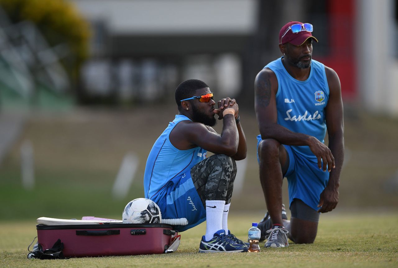 Jahmar Hamilton and Floyd Reifer during West Indies' President's XI training, Barbados, January 18, 2019