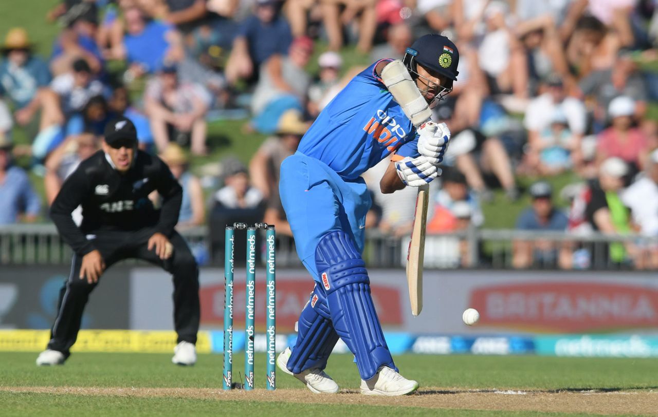 Shikhar Dhawan drives through the off side, New Zealand v India, 1st ODI, Napier, 23 January, 2019