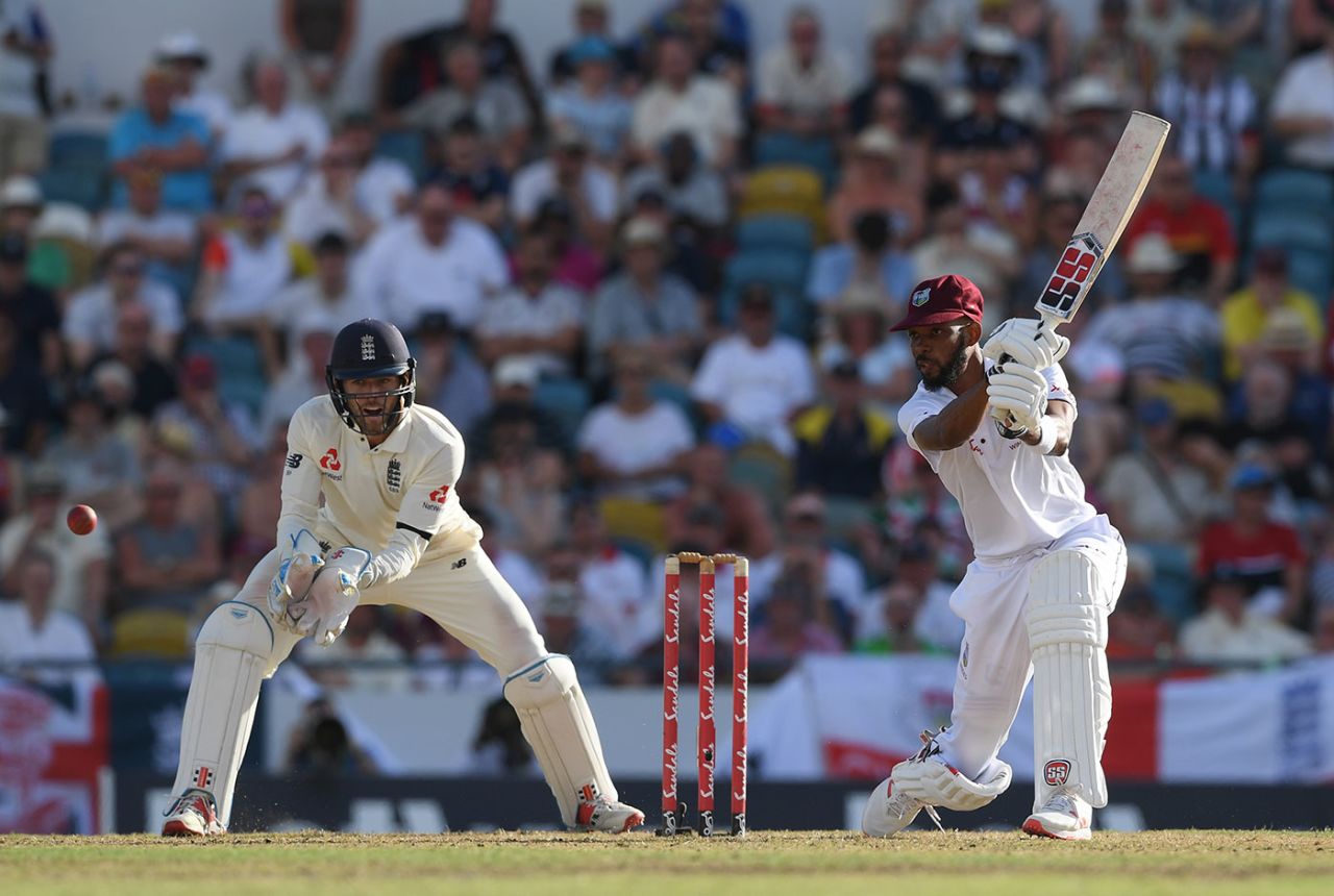 Roston Chase drives through the covers, West Indies v England, 1st Test, Barbados, 1st day, January 23,  2019
