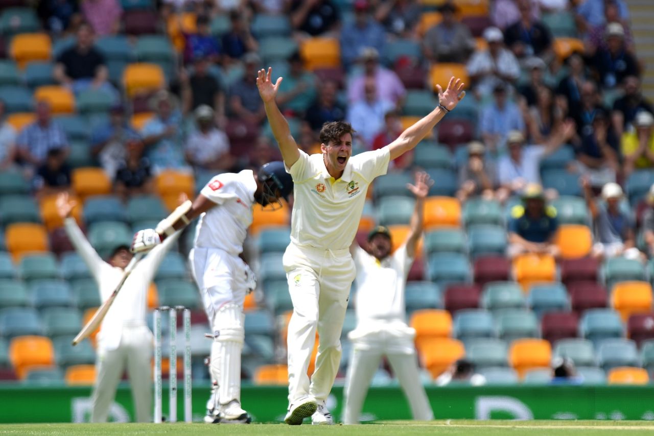 Jhye Richardson appeals unsuccessfully for an lbw, Australia v Sri Lanka, 1st Test, Brisbane, 1st day, January 24, 2019