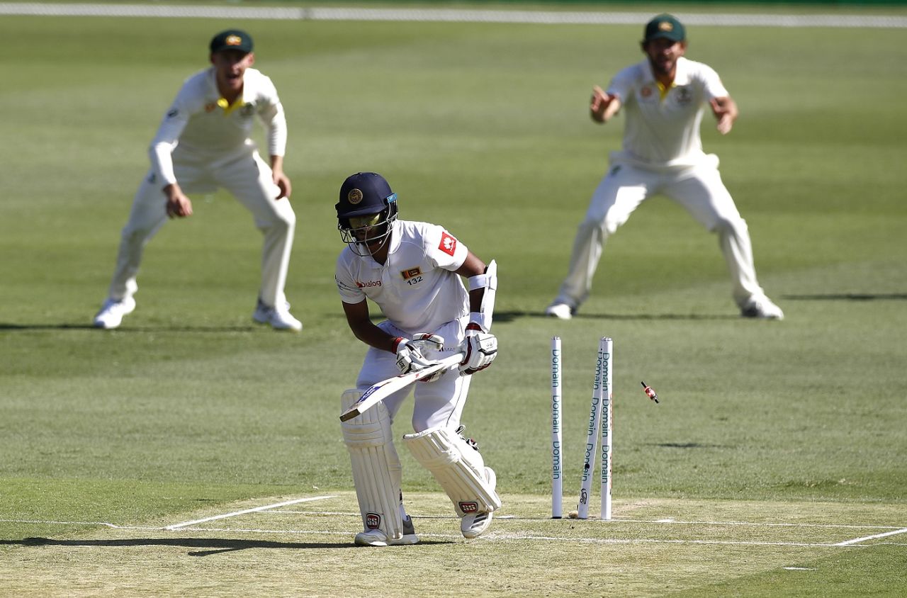 Kusal Mendis loses his middle stumps, Australia v Sri Lanka, 1st Test, Brisbane, 1st day, January 24, 2019