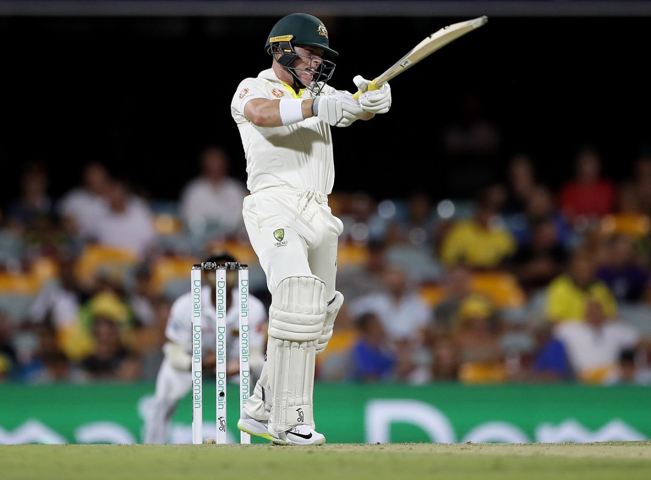The bat turns in Marcus Harris' hands, Australia v Sri Lanka, 1st Test, Brisbane, 1st day, January 24, 2019