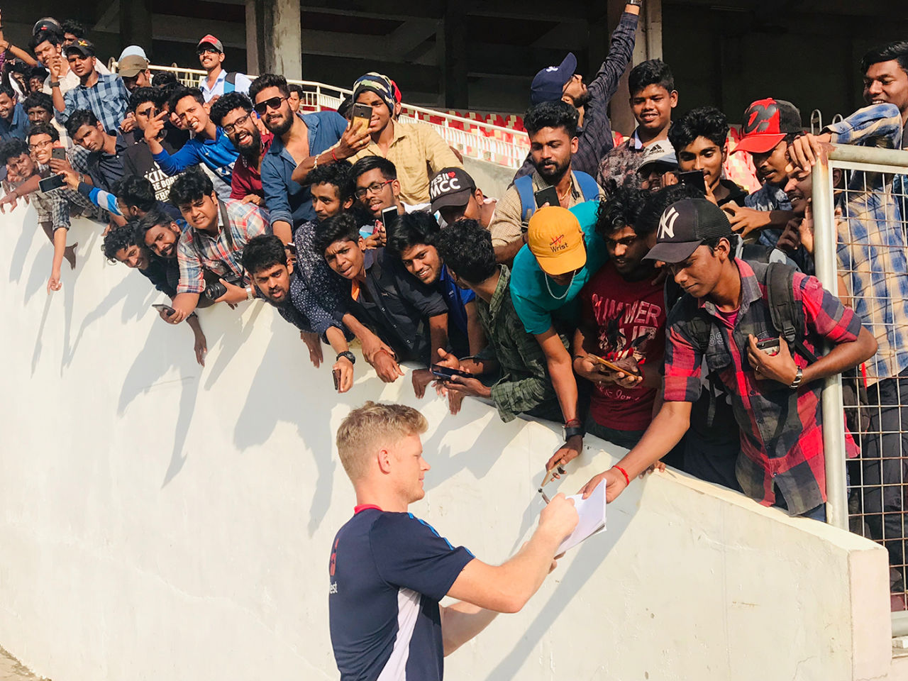 Sam Billings signs autographs at the Greenfield International Stadium, India A v England Lions, 2nd unofficial ODI, Thiruvananthapuram, January 25, 2019