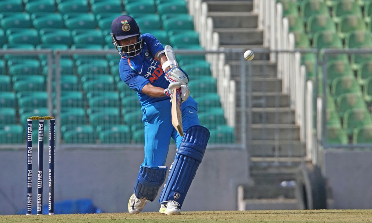 Ajinkya Rahane plays a lofted drive, India A v England Lions, 2nd unofficial ODI, Thiruvananthapuram, January 25, 2019
