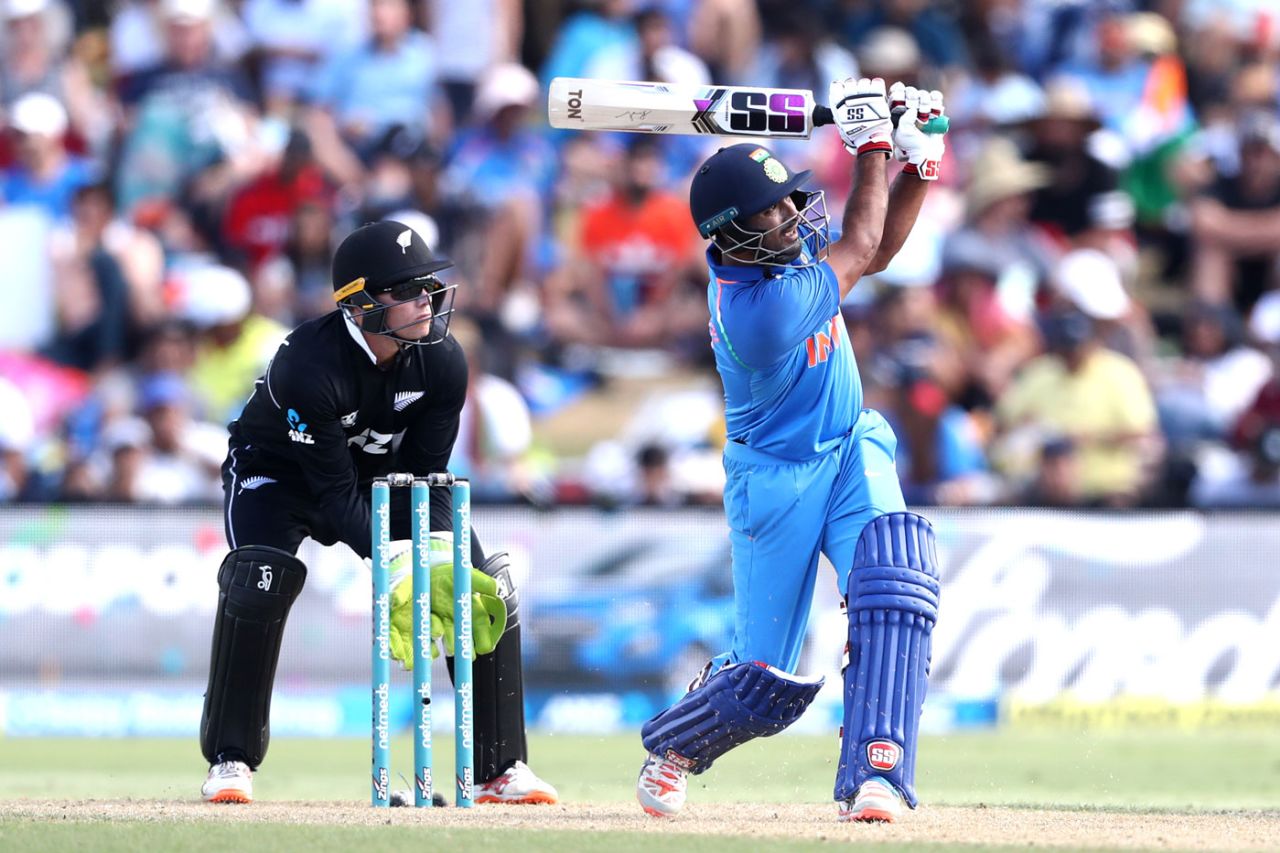 Ambati Rayudu swipes into the leg side, New Zealand v India, 2nd ODI, Mount Maunganui, January 26, 2018