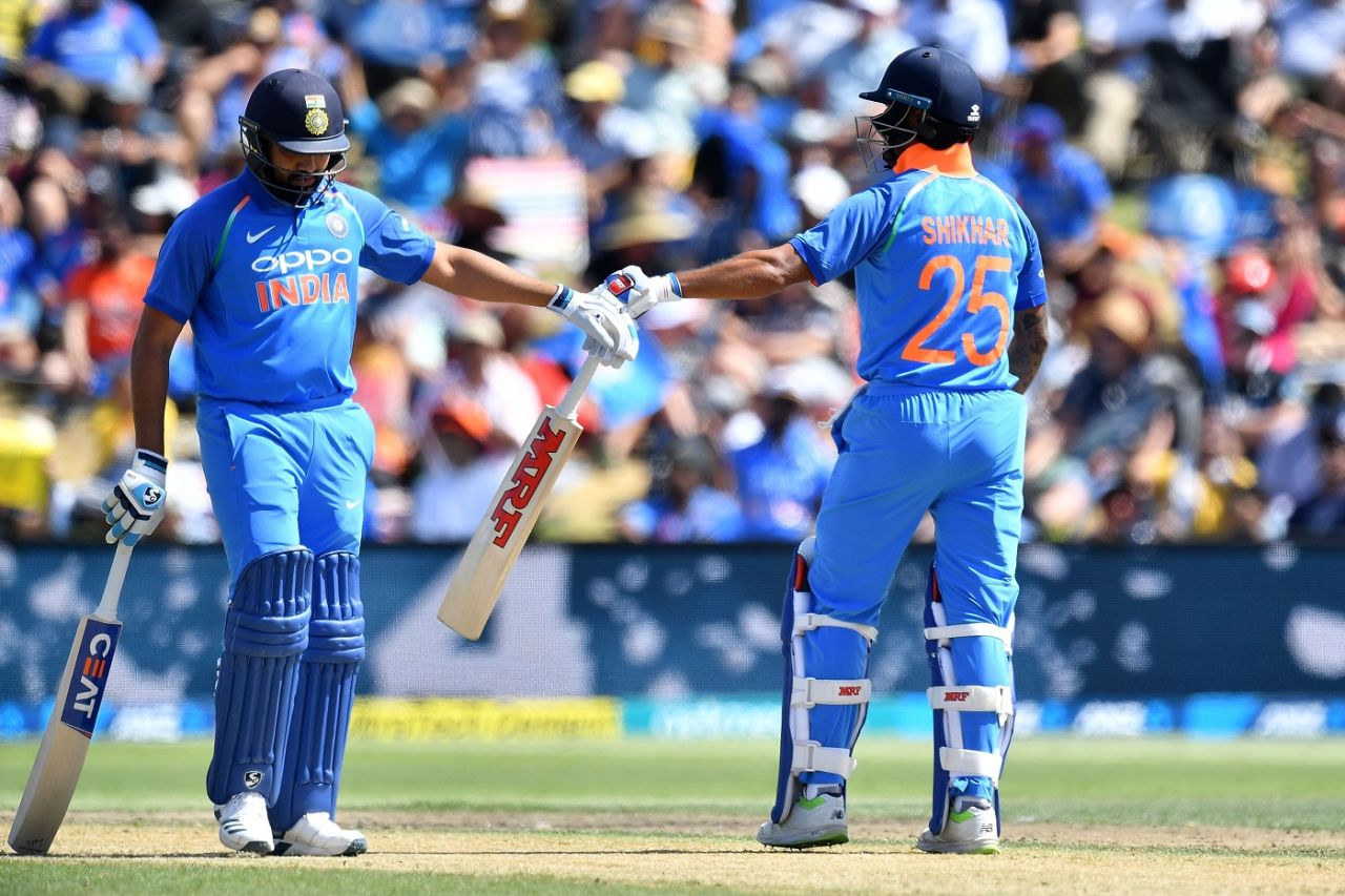 Rohit Sharma and Shikhar Dhawan hit half-centuries, adding 154 for the first wicket, New Zealand v India, 2nd ODI, Mount Maunganui, January 26, 2019