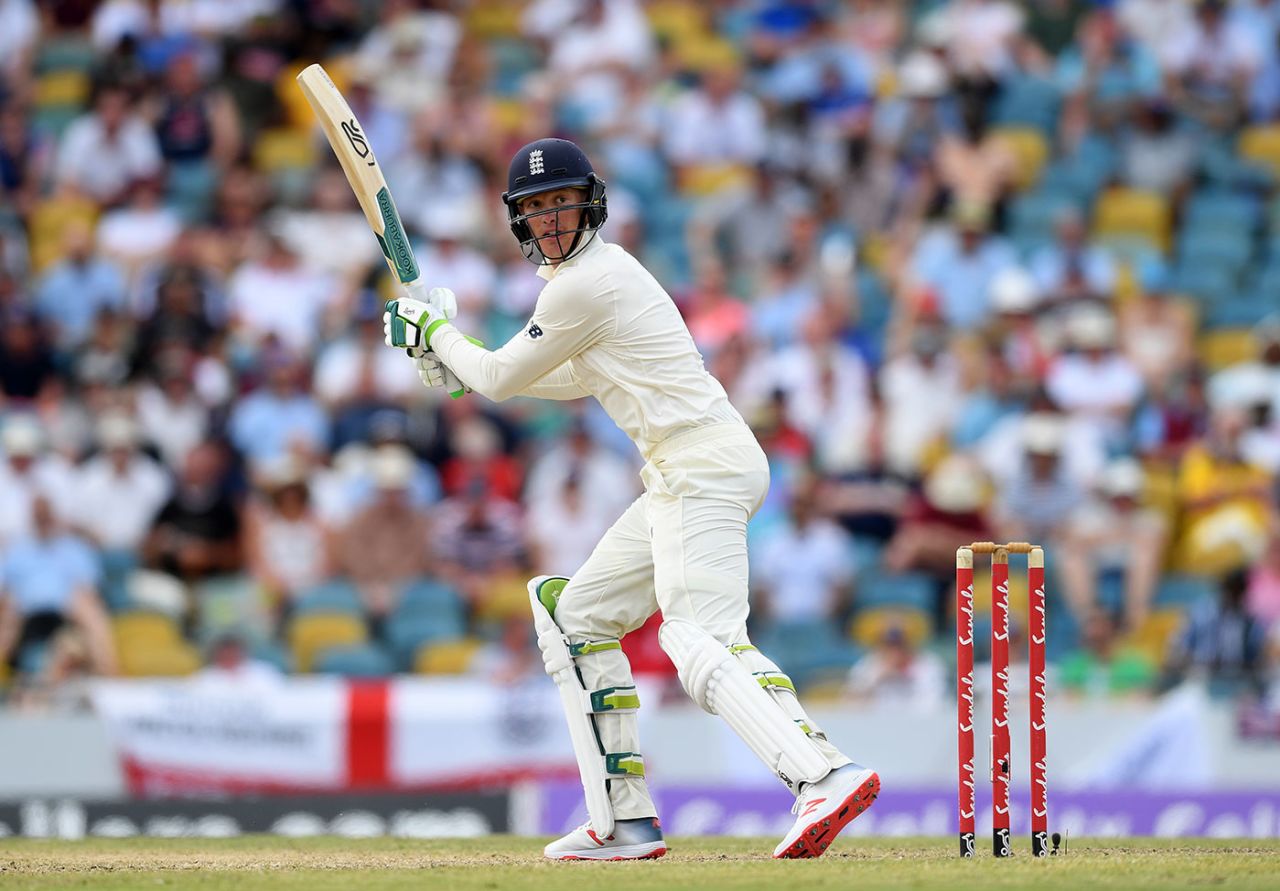 Keaton Jennings drives and is caught at slip, West Indies v England, 1st Test, Barbados, 4th day, January 26, 2019