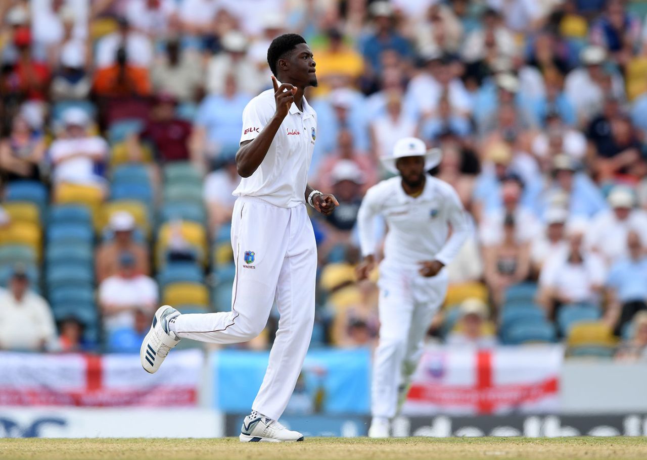 Alzarri Joseph claimed the early wicket of Keaton Jennings , West Indies v England, 1st Test, Barbados, 4th day, January 26, 2019