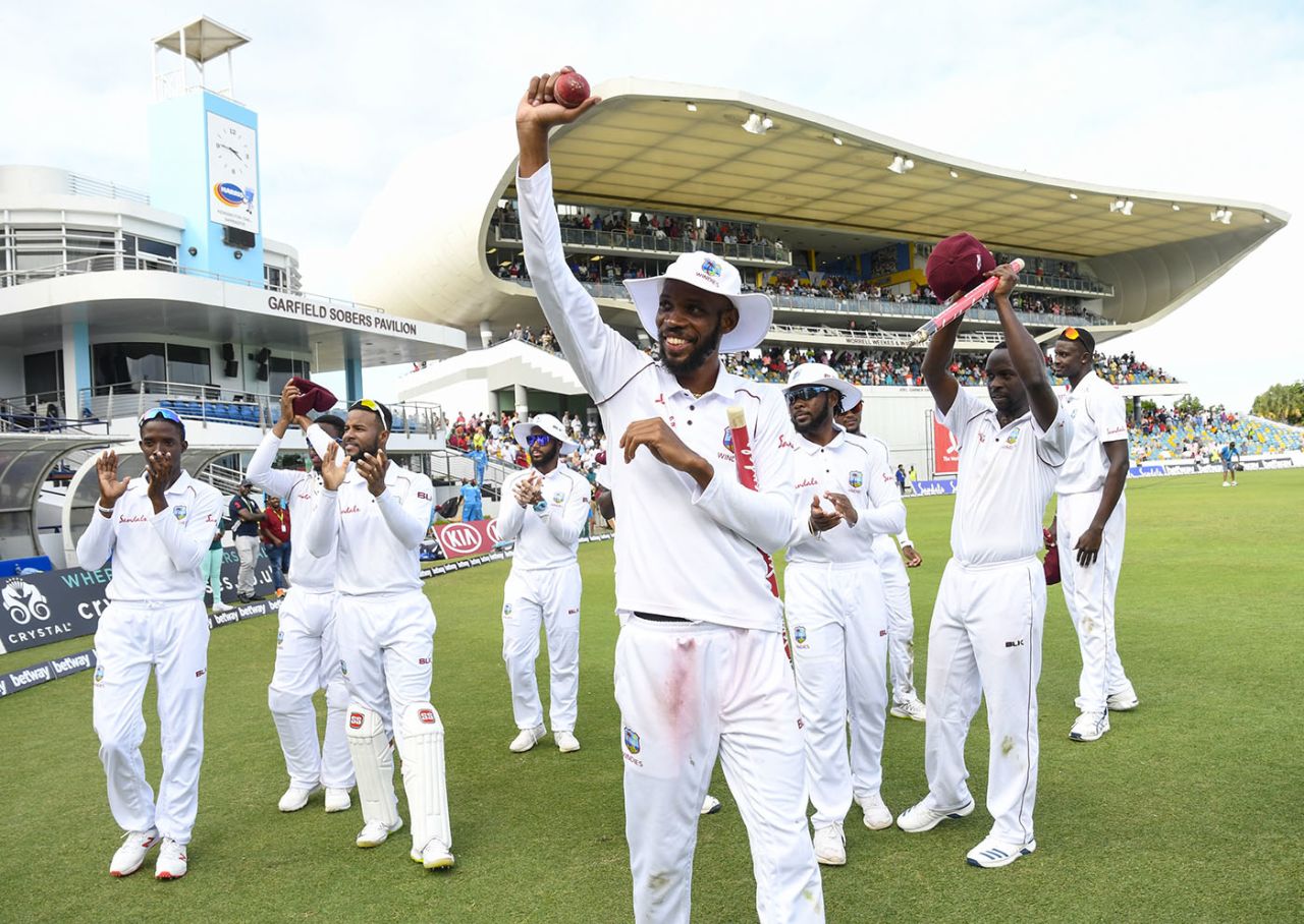 Roston Chase leads his team-mates in a victory lap, West Indies v England, 1st Test, Barbados, 4th day, January 26, 2019