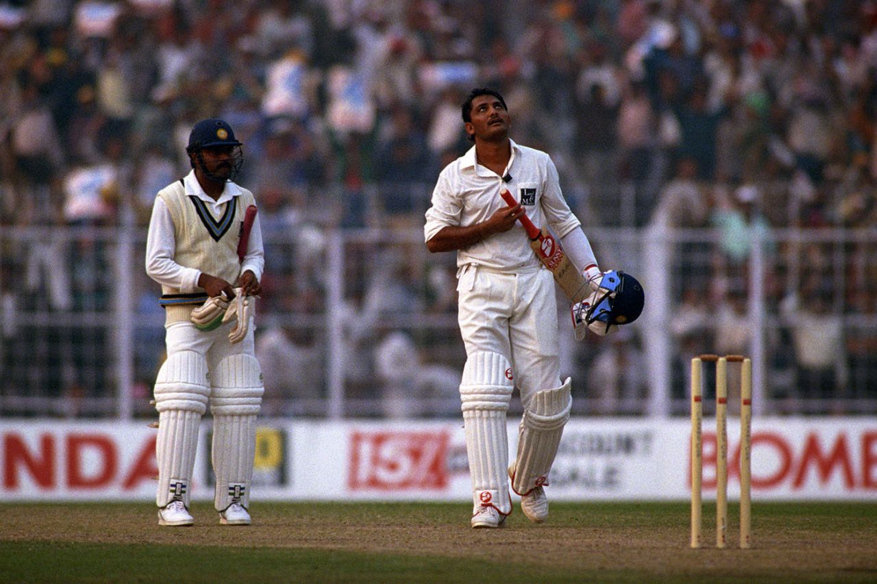 India's Mohammad Azharuddin after scoring a century, India v England, 1st Test, Calcutta, January 29, 1993
