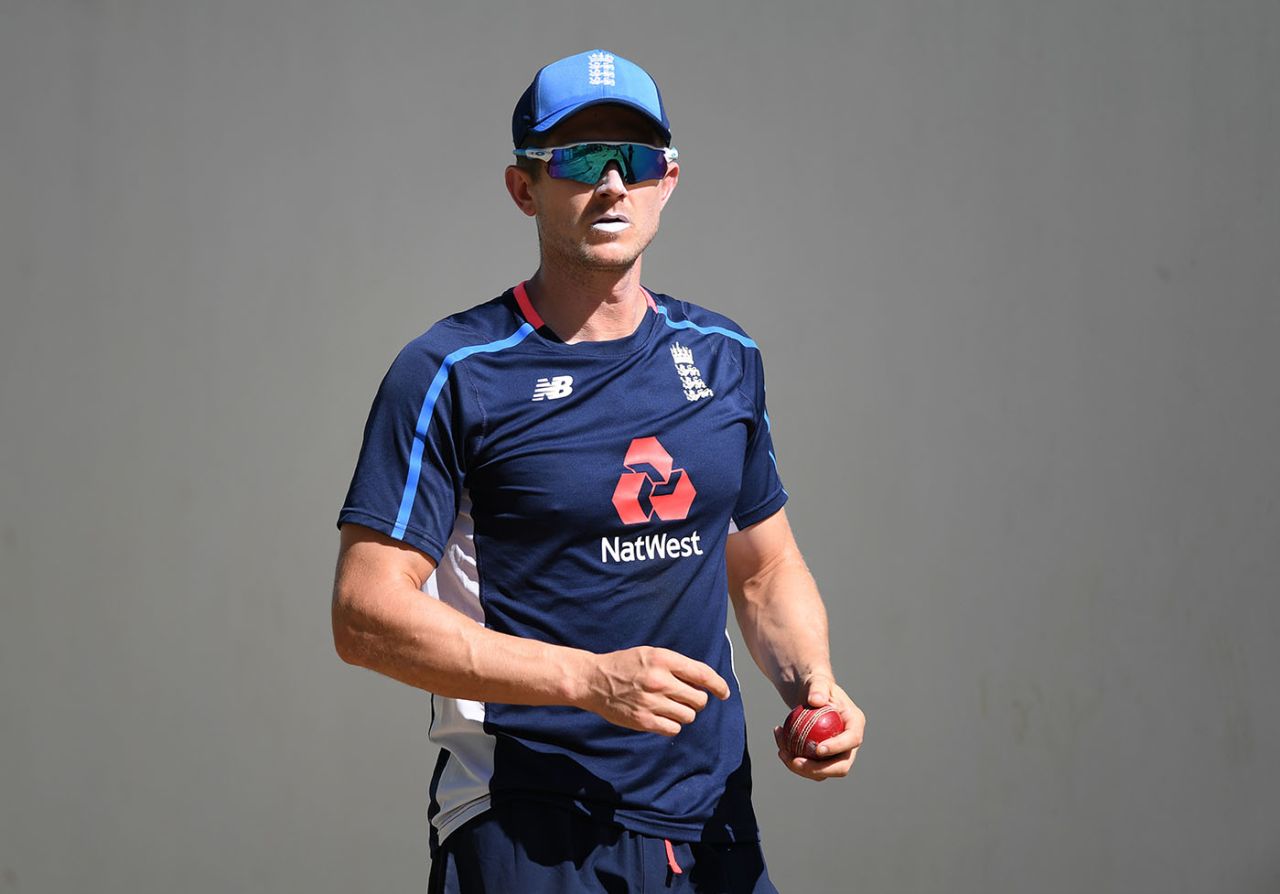 Joe Denly of England walks back to his mark during net practice in Barbados, January 14, 2019