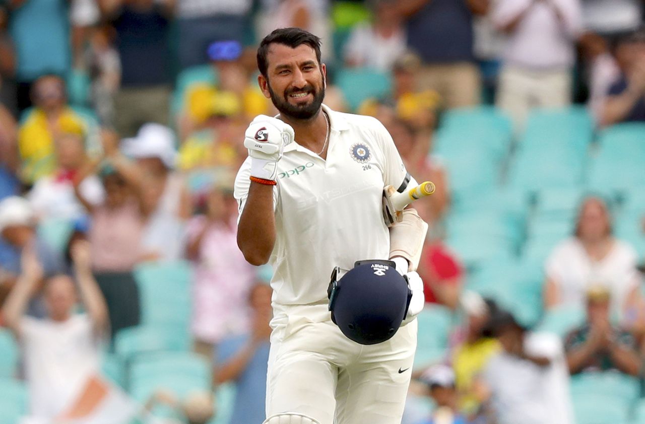 Cheteshwar Pujara celebrates his hundred, Australia v India, 4th Test, Sydney, 1st day, January 3, 2019